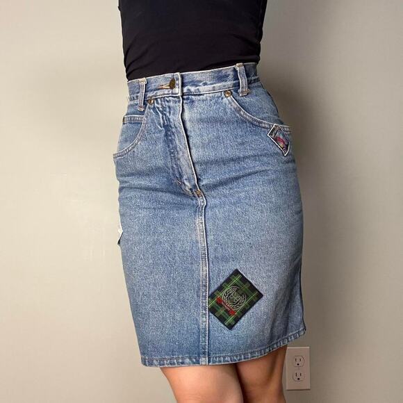 90s patchwork denim high rise denim skirt midi - United Colors of Benetton - Picture 3 of 8